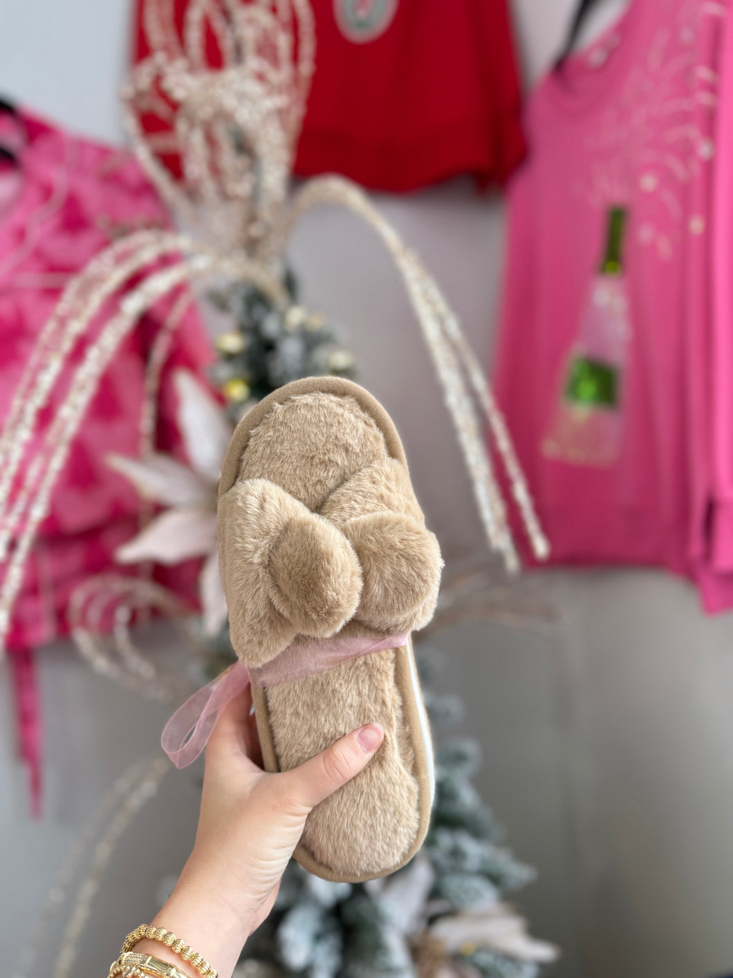 Bow Cozy Slipper-tan