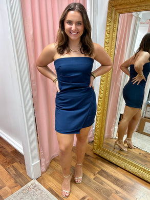 Indigo Wrap Mini Dress