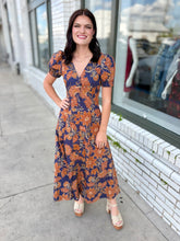 Load image into Gallery viewer, Eliza Rust Floral Puff Sleeve Midi