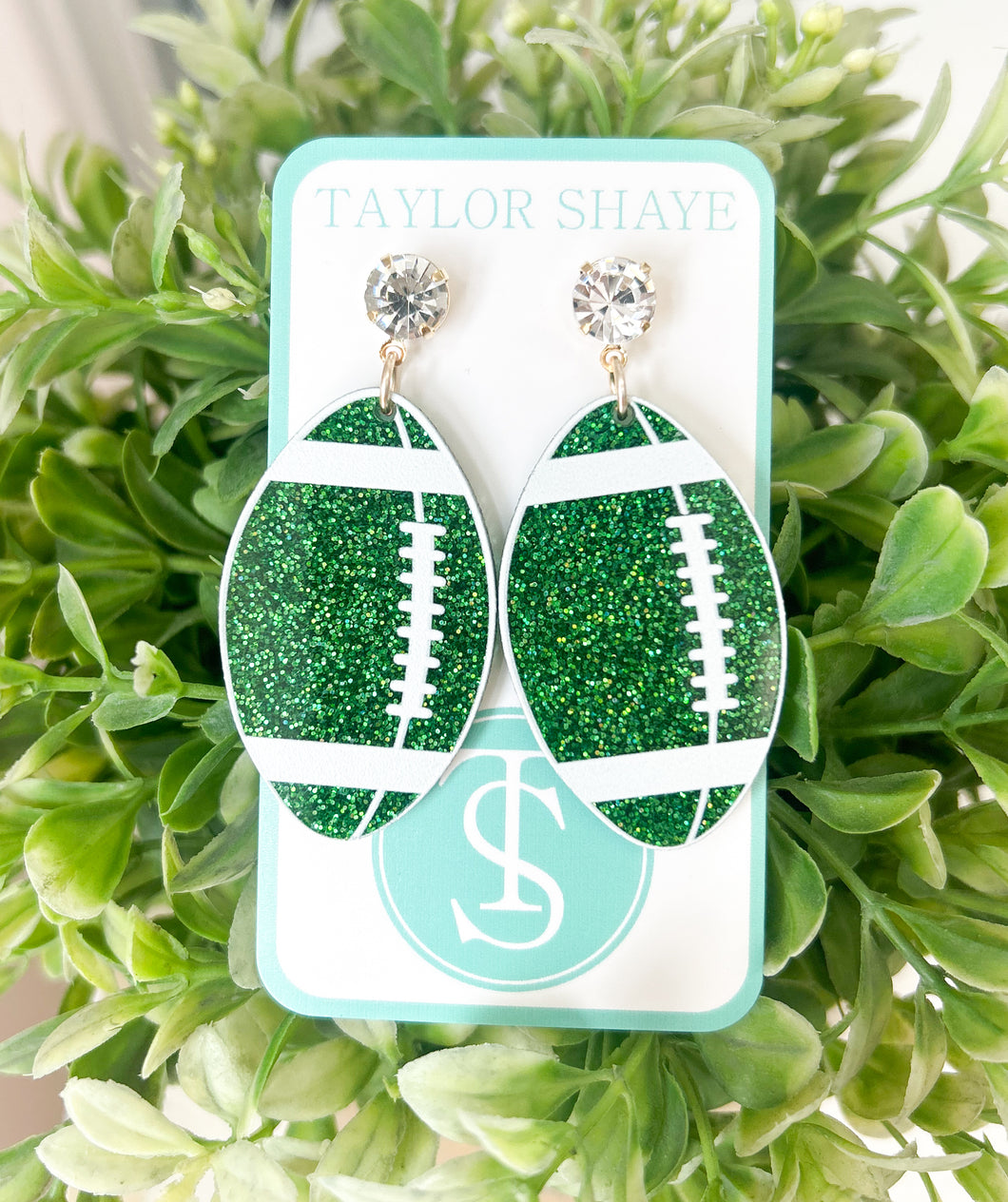 Glitter Football Earrings-Green