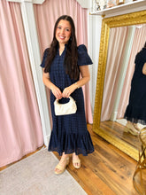 Load image into Gallery viewer, The Eyelet of My Dreams Midi Dress-Navy