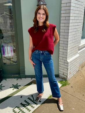 The Short Story Knit Top-Burgundy