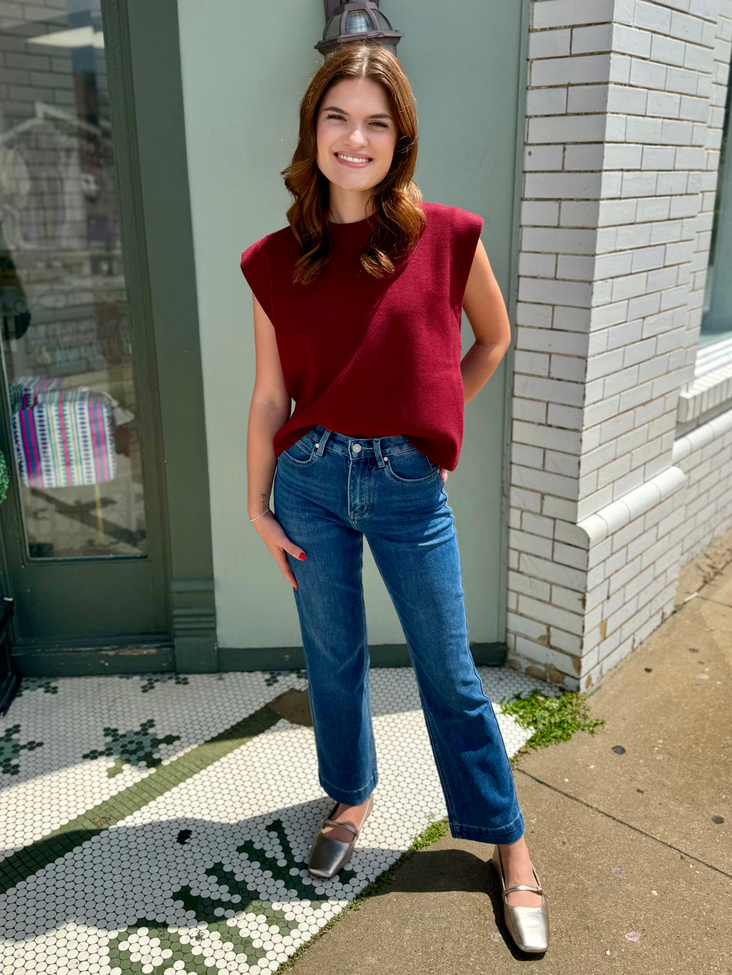 The Short Story Knit Top-Burgundy