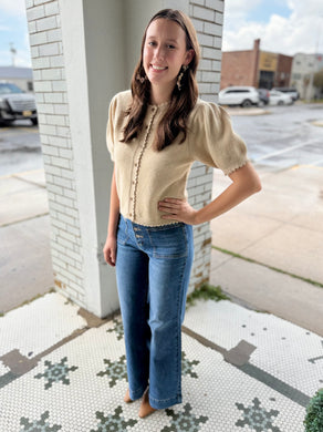 Softly Scalloped Cardigan Knit-Taupe