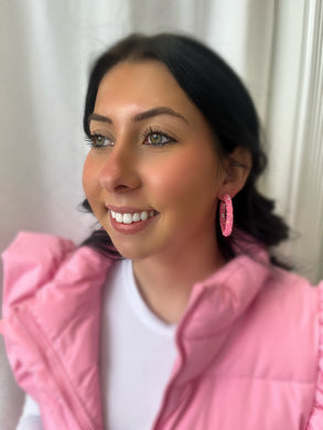 Glitter Hinge Hoops-Baby Pink