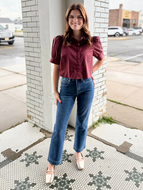 The Core Piece Button Up Top-Maroon