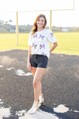 Game On Girly Bow Top-Sequin