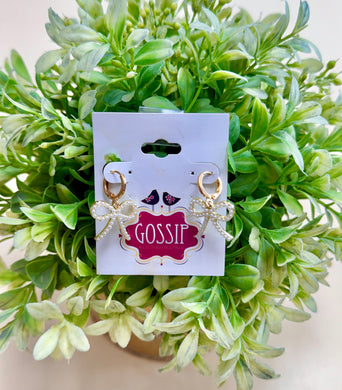 Dainty Pearl Bow Huggie Drops
