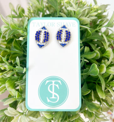 Beaded Football Stud-Blue