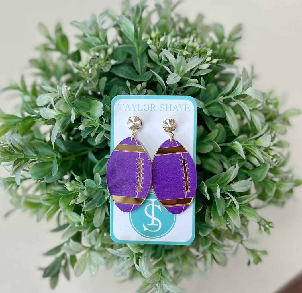 Glitter Football Earrings-Purple