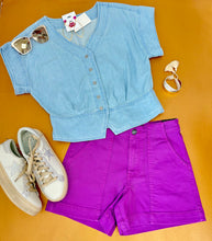 Load image into Gallery viewer, Petal Punch Colored Denim Shorts