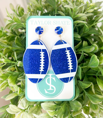 Glitter Football Earrings-Blue