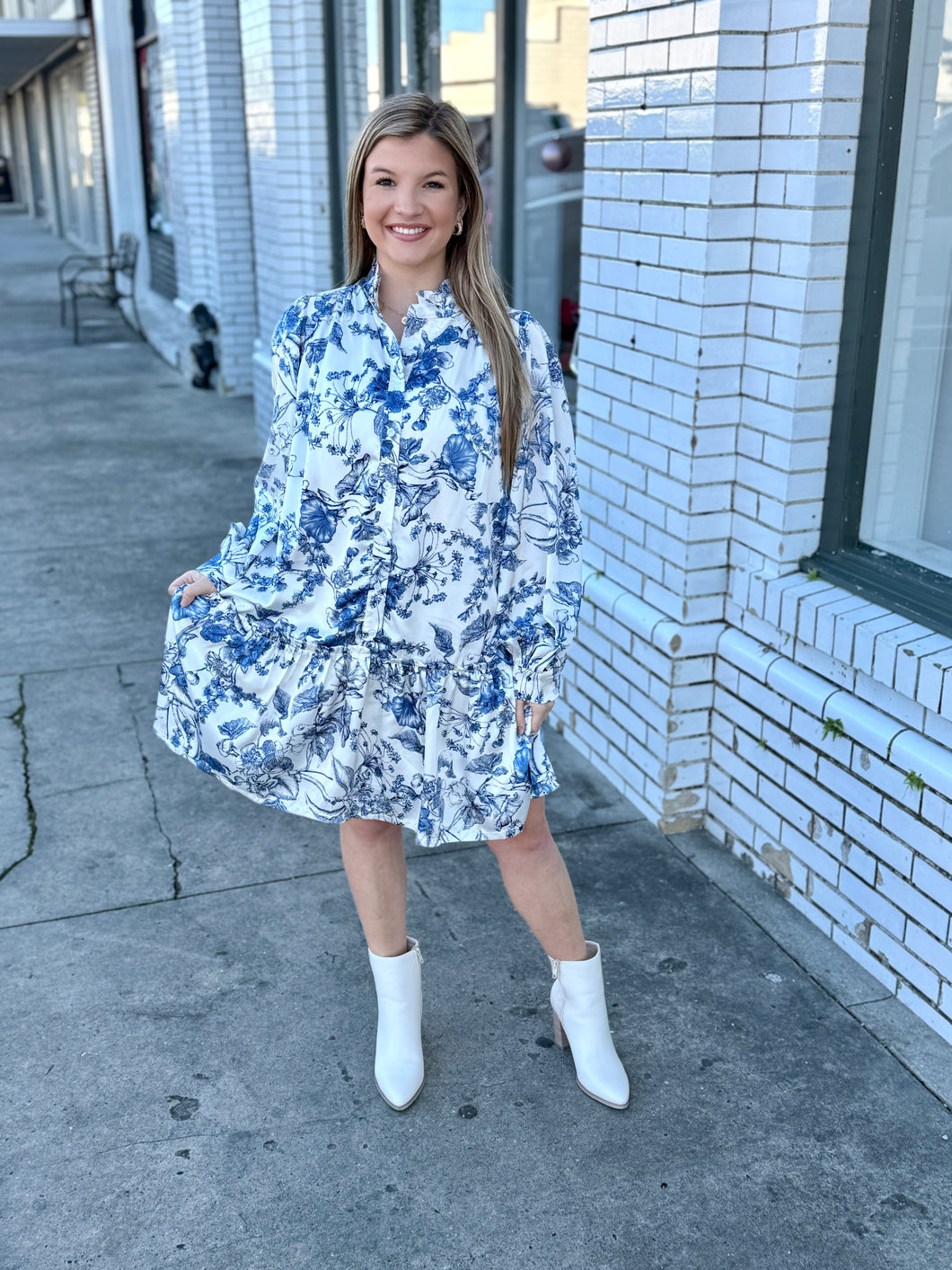 Vintage Dreams Floral Dress-Blue