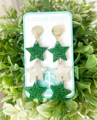 Triple Glitter Stars-Green