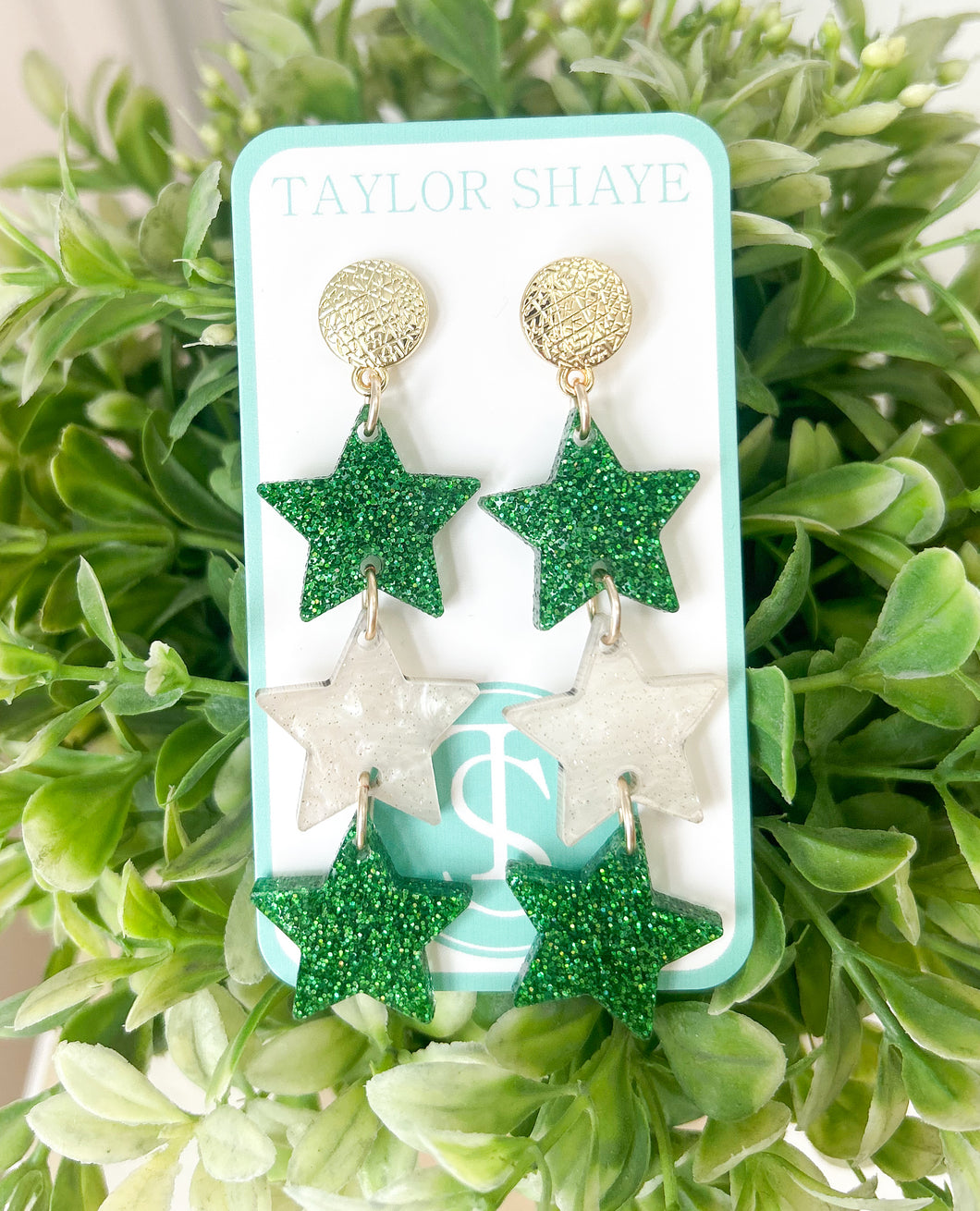 Triple Glitter Stars-Green