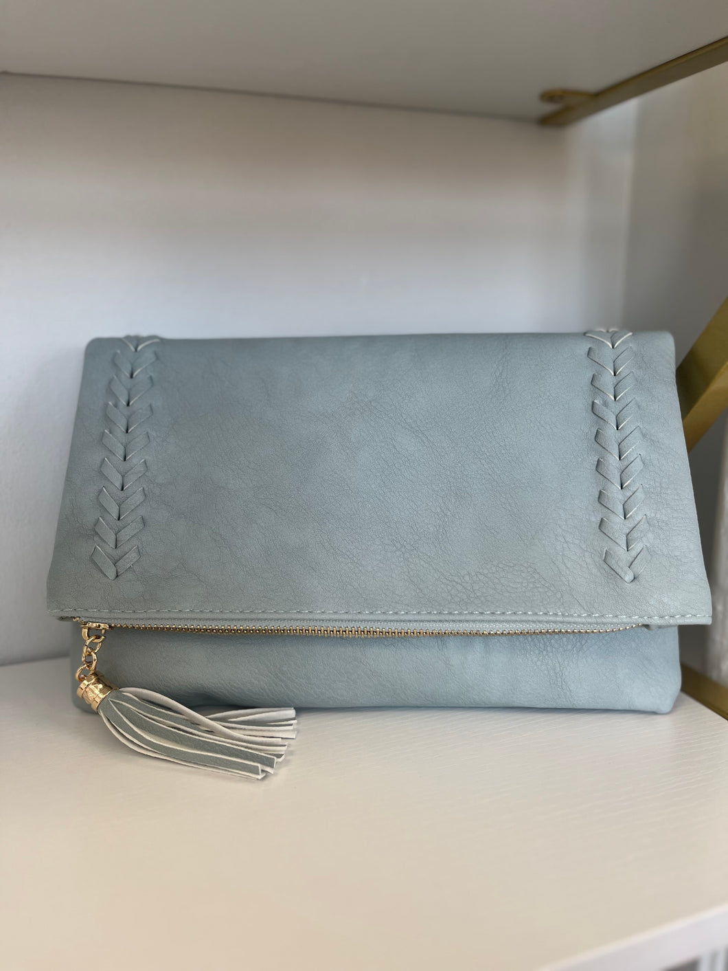 Whipstitch Crossbody-Dusty Blue