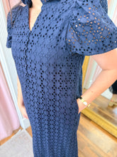 Load image into Gallery viewer, The Eyelet of My Dreams Midi Dress-Navy