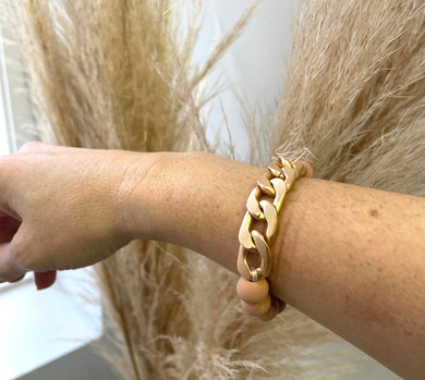 Blush Beaded and Chain Bracelet