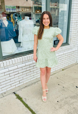 Big Dreams Ahead Jacquard Dress-Sage