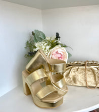 Load image into Gallery viewer, Strike Gold Platform Heels