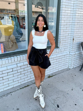 Tied and True Black Denim Shorts