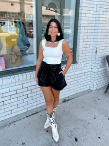 Tied and True Black Denim Shorts