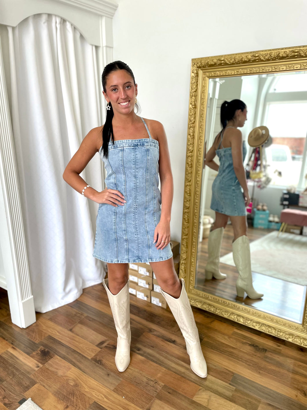 Come a Little Closer Denim Dress