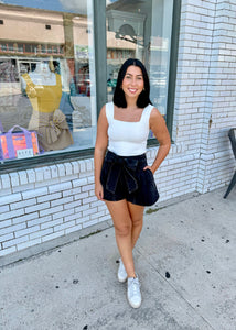 Tied and True Black Denim Shorts