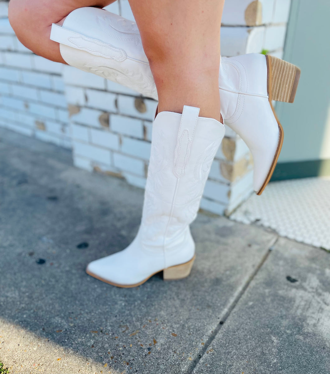 Glow Getter Tall White Boots