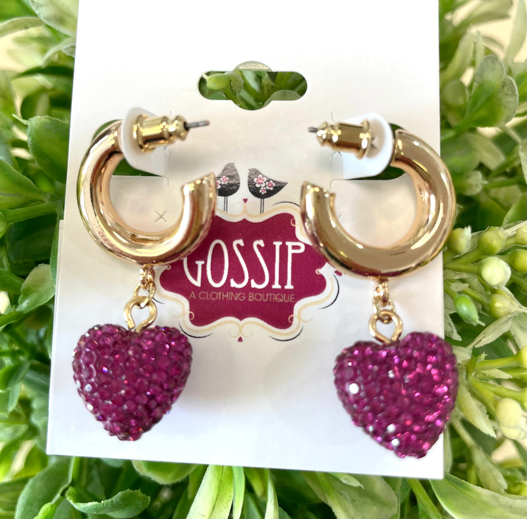 Drop Heart Hoop Earrings