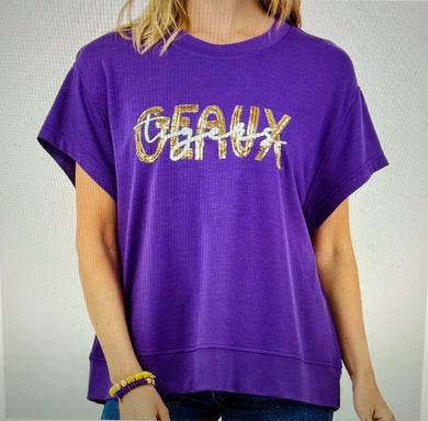 GEAUX Tigers Sequin Top