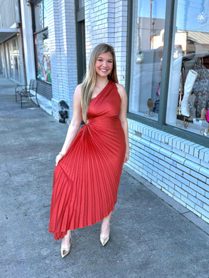 Olympia Asymmetrical Pleated Maxi Dress-Sienna