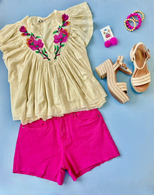 Raspberry Rush Denim Shorts