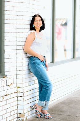 Walking on Sunshine Eyelet Top-White