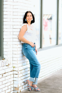 Walking on Sunshine Eyelet Top-White