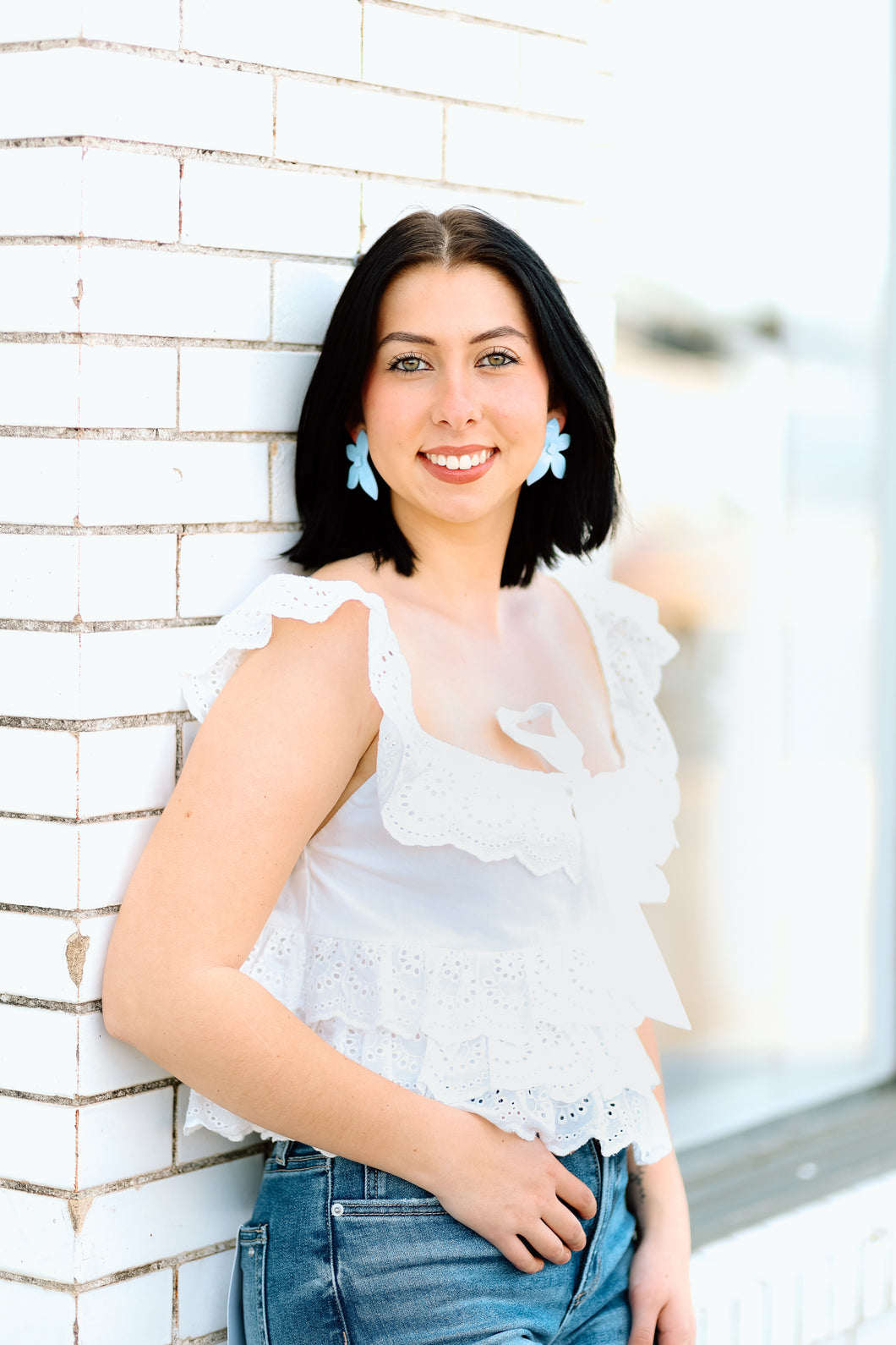 Walking on Sunshine Eyelet Top-White