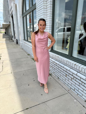Evening Whispers Midi Dress-Dusty Rose