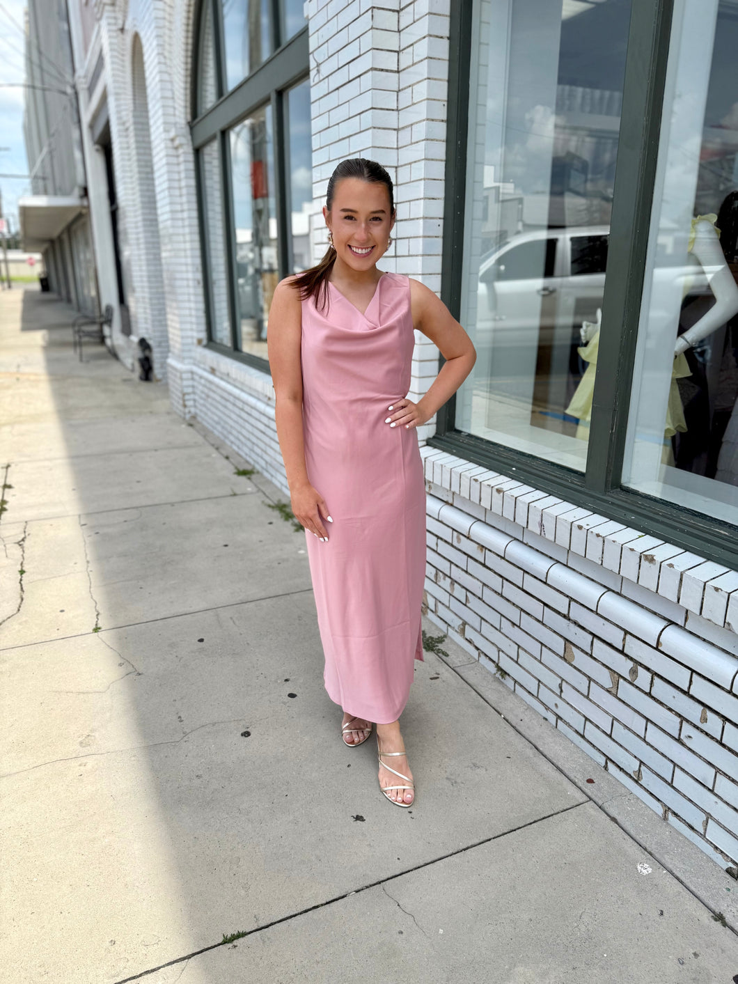 Evening Whispers Midi Dress-Dusty Rose