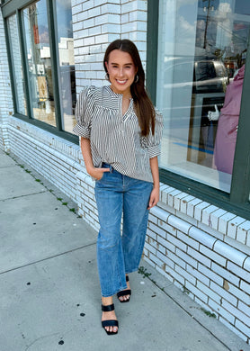 Perfectly Done Striped Top-Black