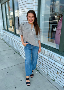 Perfectly Done Striped Top-Black