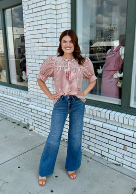 Perfectly Done Striped Top-Rust