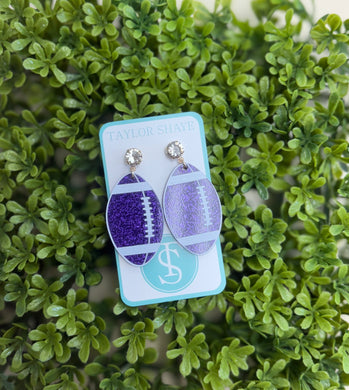 Glitter Football Earrings-Purple