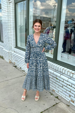 Falling into Navy Midi Dress