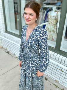 Falling into Navy Midi Dress