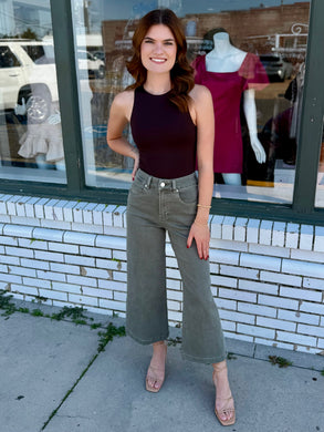 The Audrey Wide Leg Denim-Olive