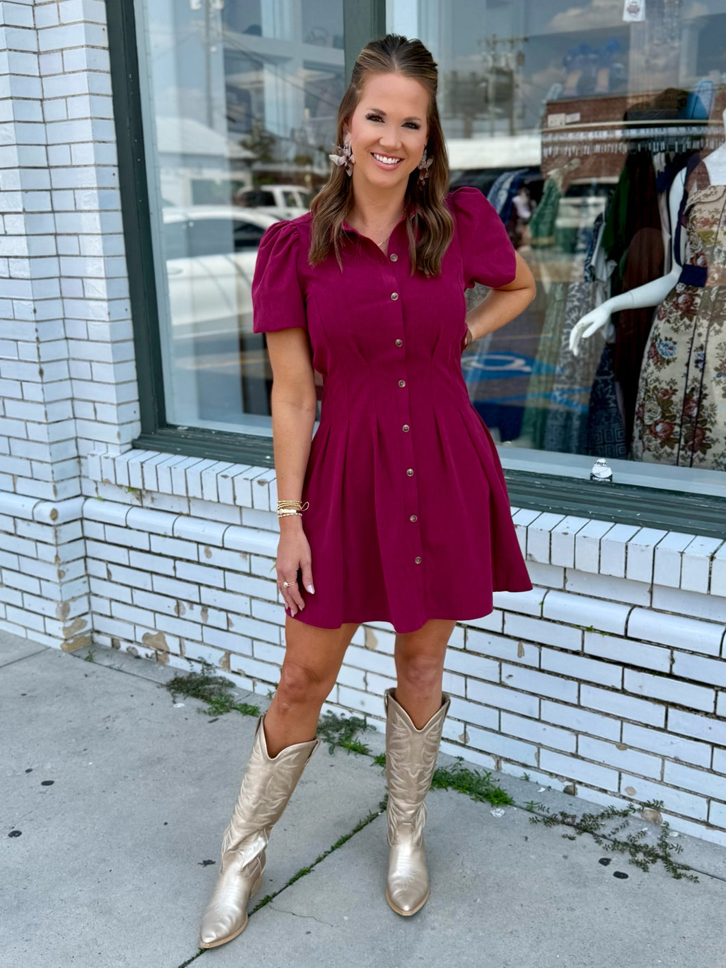 The Autumn Flirt Mini Dress-Maroon