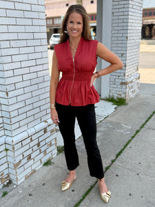 Classy Celebrations Zip Front Top-Rust
