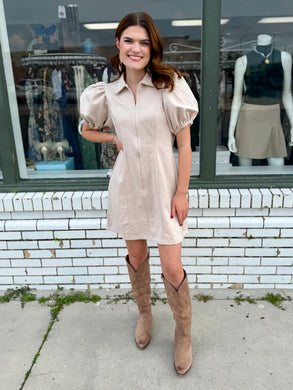 The Bronzed Beauty Suede Dress-Cream