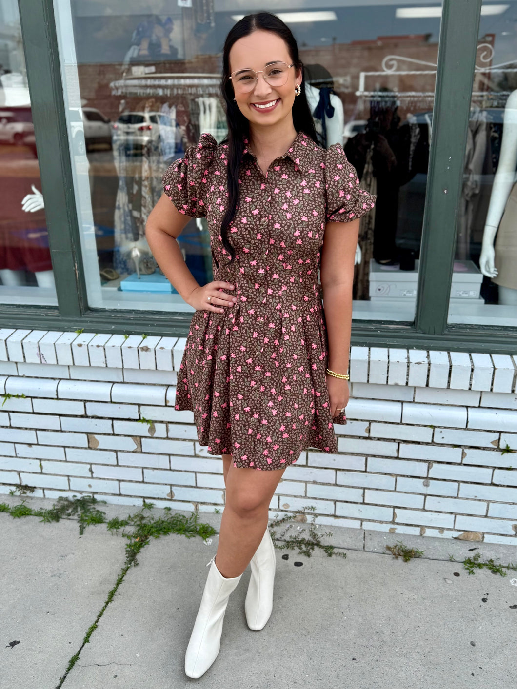 The Autumn Flirt Mini Dress-Floral