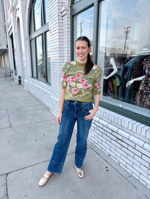 The Bella Bloom Knit Top-Olive